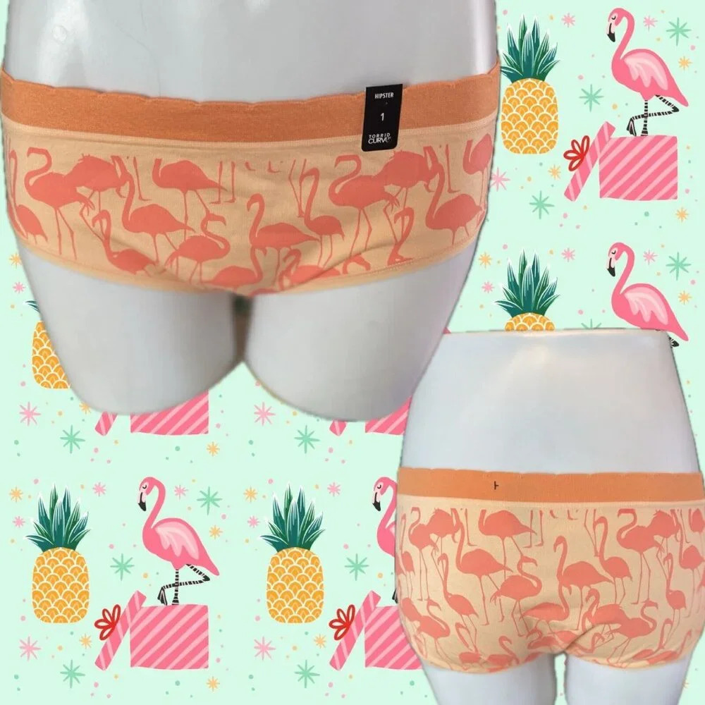 Torrid 0 Orange Coral Flamingo Print Stretch Waistband Seamless Hipster Panties
